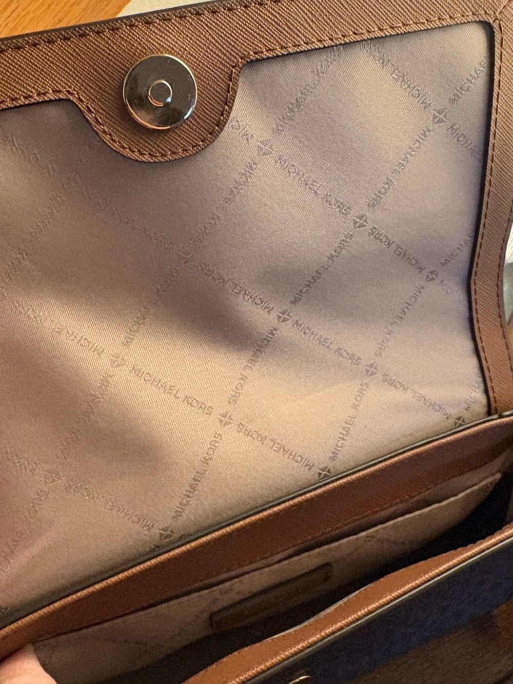 Michael Kors Brown MK Monogram Flap Crossbody 9L X 6H - Picture 2 of 3